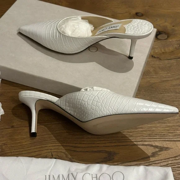 Jimmy Choo White Croc-Patterned Mules - Picture 6 of 12
